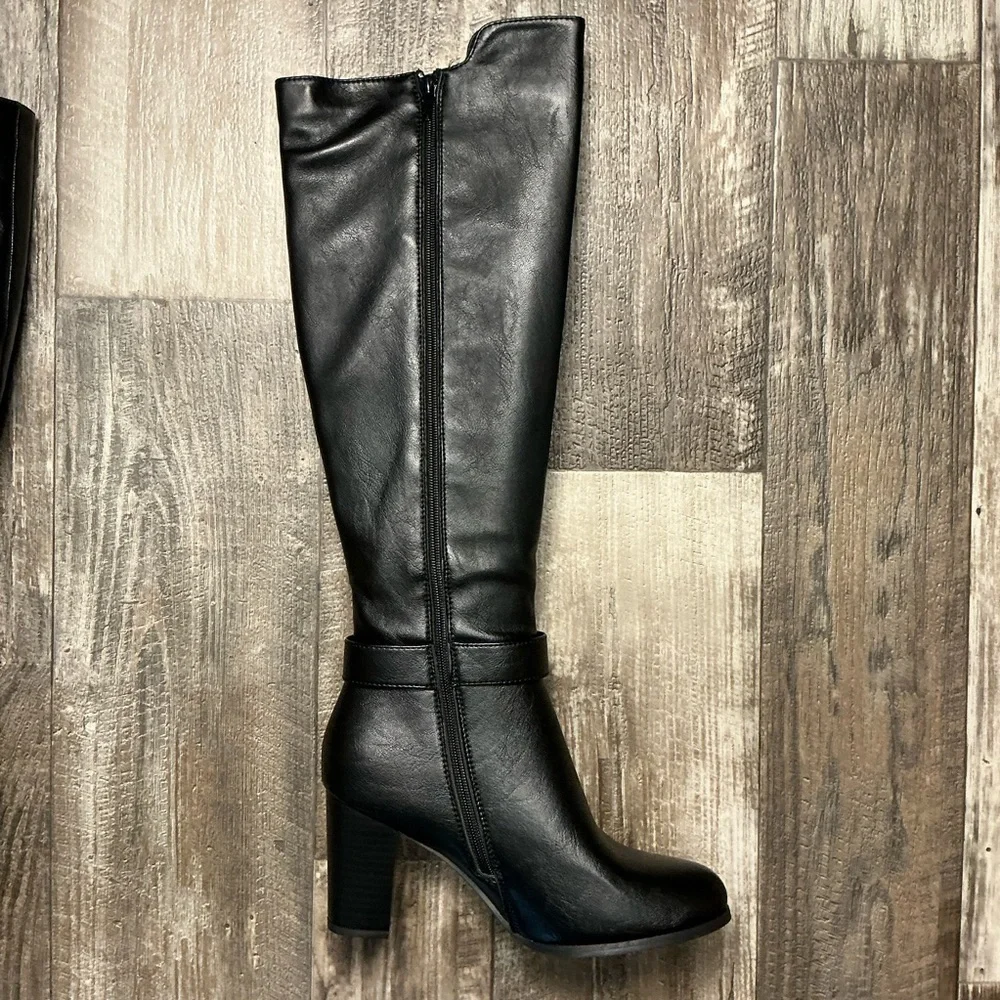 New York & Company Black Over-the-Knee Block Heel Boots with Dual Zippers Size 8